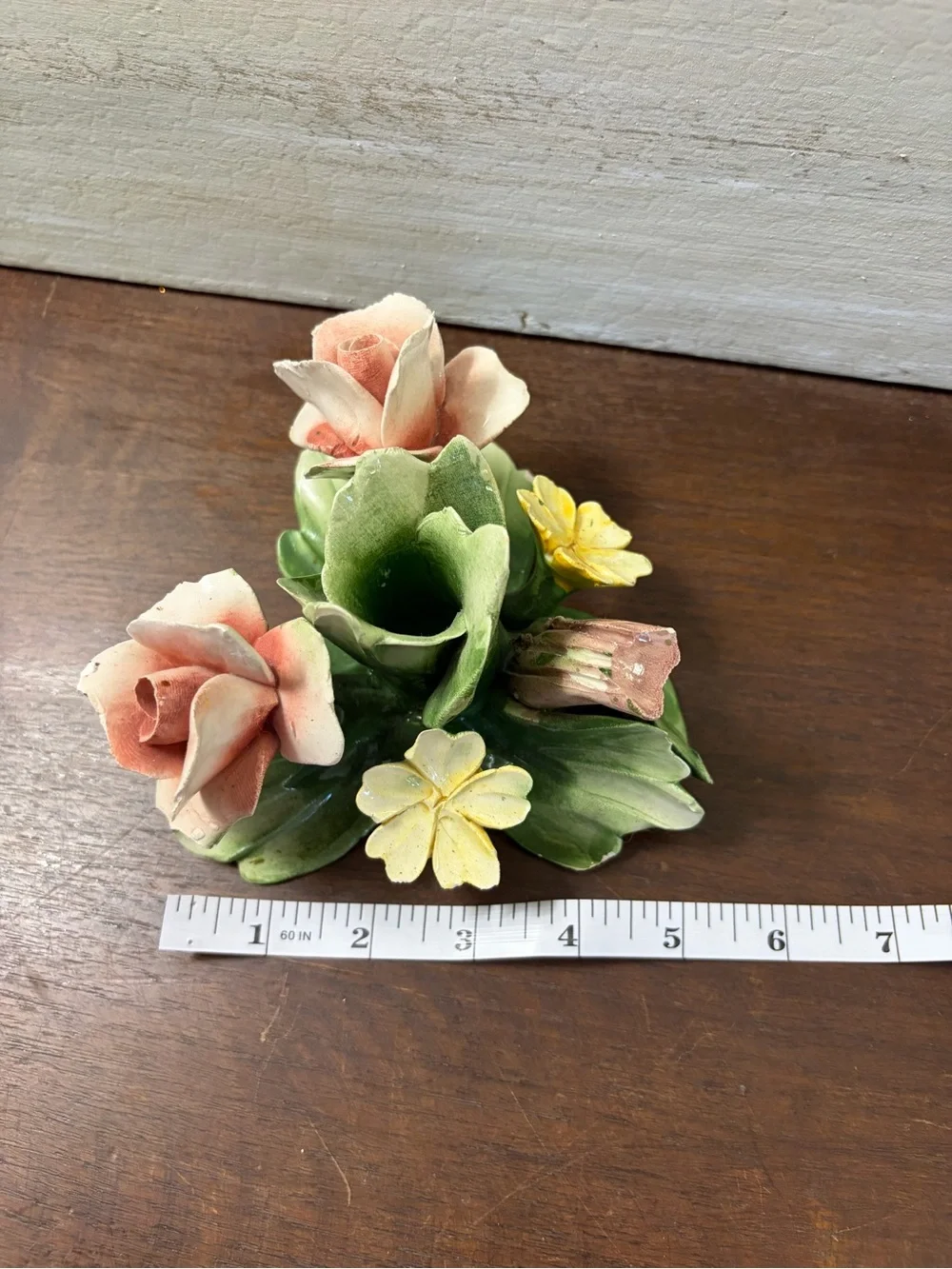 vintage Italian Capodimonte porcelain pink rose candle holder EUC cottagecore